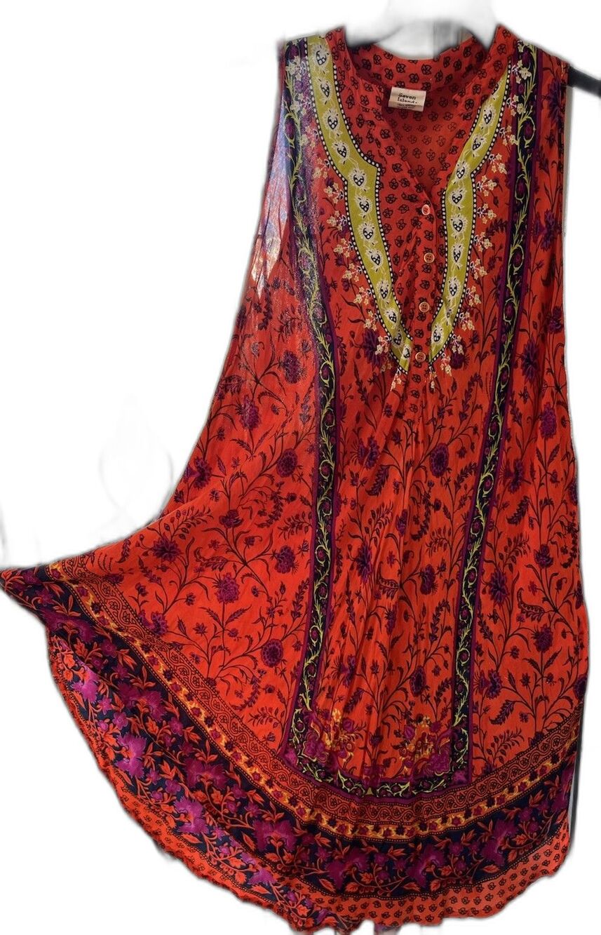 Seven Islands Floral Print Dress 3x Multicolor Sleeveless Asymmetric Boho Artsy